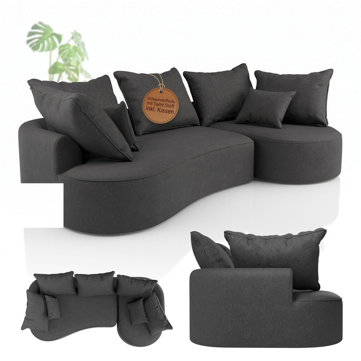 Divano Tirano con pouf e cuscini decorativi