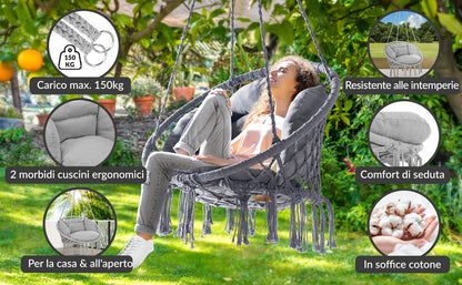 Poltrona sospesa antracite 80x60x140cm
